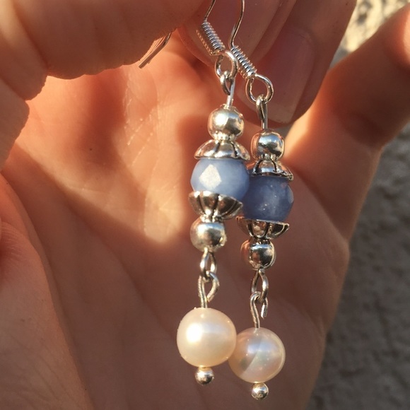 Real Pearl Chalcedony gemstone Sterling Silver Earrings - Picture 14 of 14